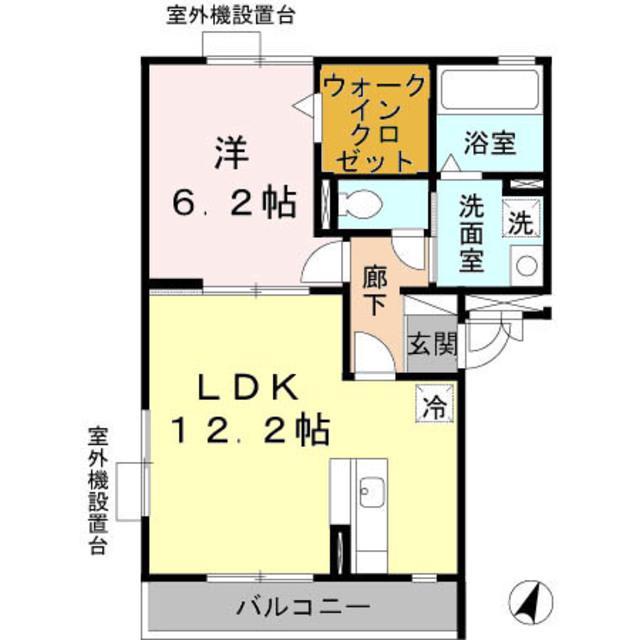 カーササンシビリテB棟(1LDK/2階)の間取り写真