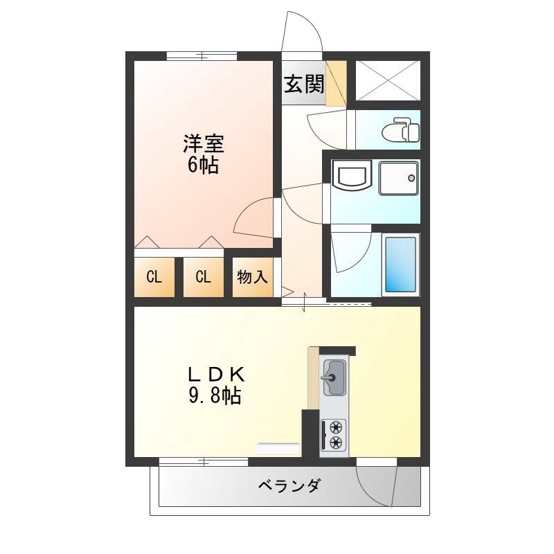 ロード&スカイ(1LDK/3階)の間取り写真