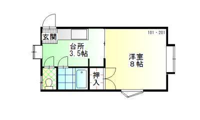 メープルランドK1(1K/1階)の間取り写真