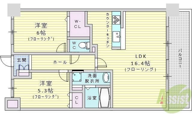 WELINA江坂(2LDK/9階)の間取り写真