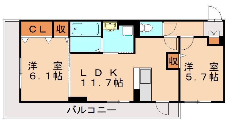 グランドール糸島中央(2LDK/2階)の間取り写真