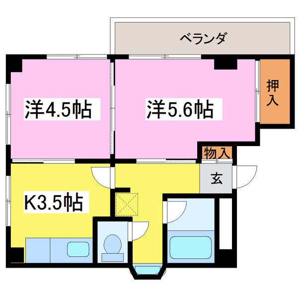 アーバンハウス1号館(2K/2階)の間取り写真