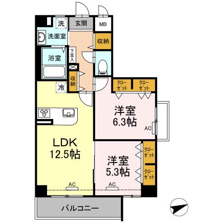LA・LIBERTE(2LDK/3階)の間取り写真