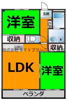グランドールK(2LDK/3階)の間取り写真
