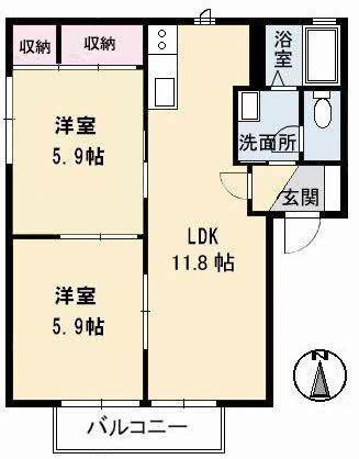 エスペランサA棟(2LDK/1階)の間取り写真