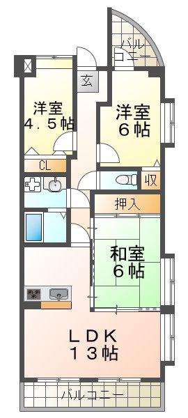 プラザハイツ二ツ屋C棟(3LDK/1階)の間取り写真