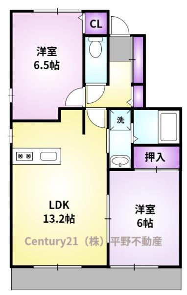 サニーヒル御井Ⅱ(2LDK/2階)の間取り写真