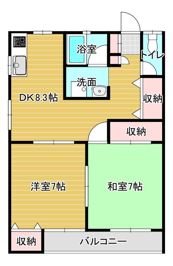 フラワーコートB棟(2DK/2階)の間取り写真