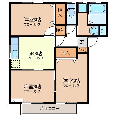 シティハイムウイング(3DK/1階)の間取り写真