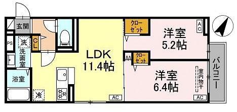 CELESTIA白鷺 2(2LDK/2階)の間取り写真