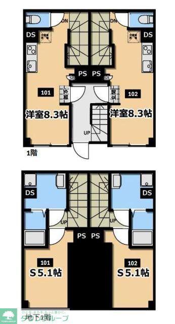 KI-FLAT 山吹町(1SK/B1階)の間取り写真