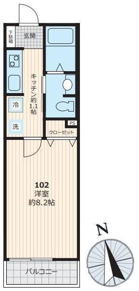 アビタシオン9(1K/1階)の間取り写真