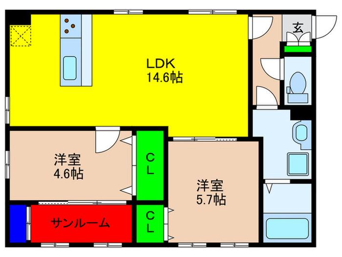 ZIP OHORI サウス(2LDK/1階)の間取り写真