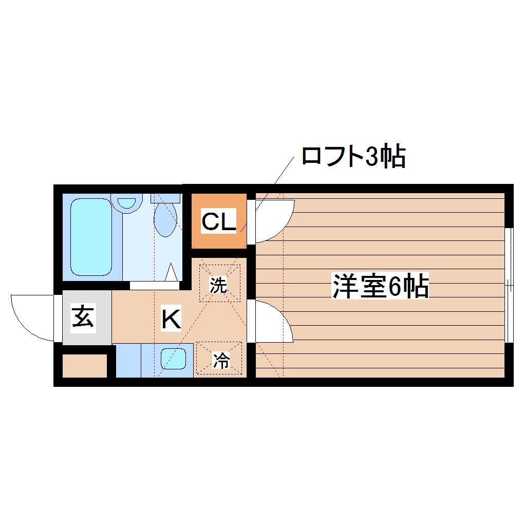ロフティ富沢I(1K/2階)の間取り写真