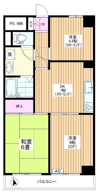 ライオンズマンション上板橋(3DK/4階)の間取り写真