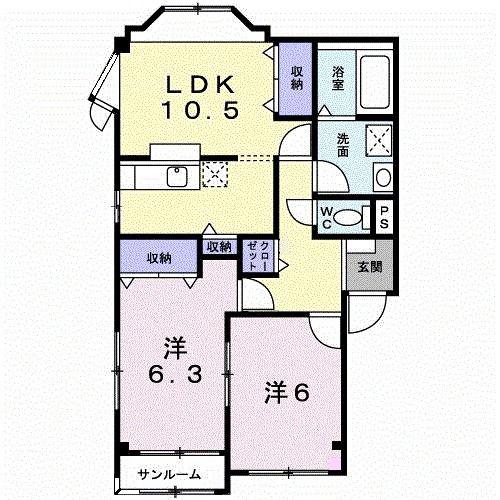パラディーゾ(2LDK/3階)の間取り写真