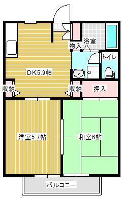 ディアス八乙女(2DK/2階)の間取り写真