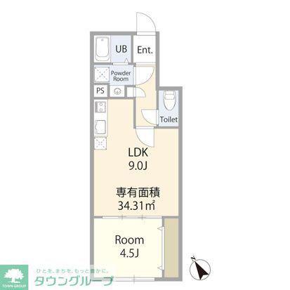 エテルノヴァローレ一之江(1LDK/1階)の間取り写真