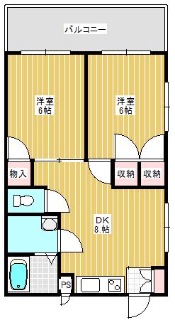 清水ビル(2DK/3階)の間取り写真