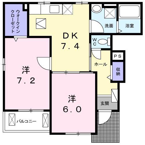 カーサ・オーロラ(2DK/1階)の間取り写真