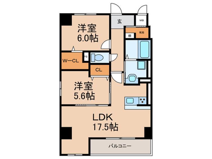プラージュポインテ六ツ門(2LDK/2階)の間取り写真