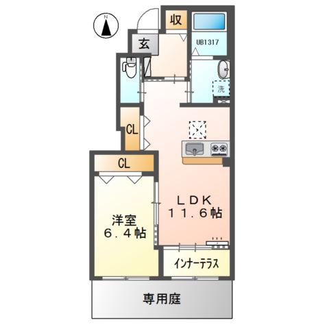 CANFORA(1LDK/1階)の間取り写真