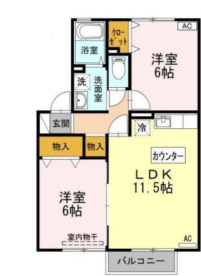 グラン・カネイ(2LDK/2階)の間取り写真
