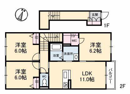 ヴィラ・ノーブル庭瀬(3LDK/2階)の間取り写真