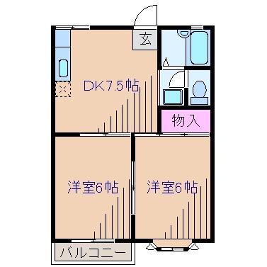 アルシュB(2DK/2階)の間取り写真