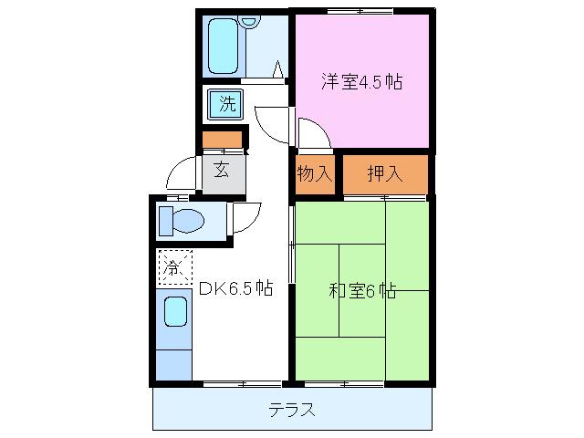 エステートピア大庭(2DK/1階)の間取り写真