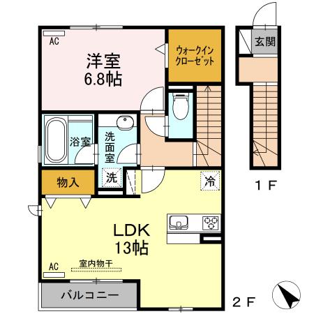 パーシモン(1LDK/2階)の間取り写真