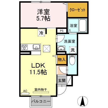プルマージュ B(1LDK/1階)の間取り写真