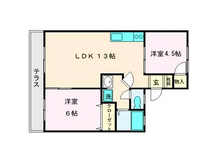 オーシャンハイツB(2LDK/1階)の間取り写真