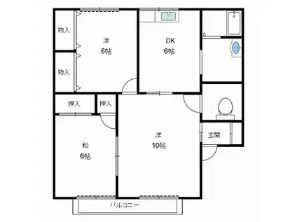 セジュール根城B(3DK/2階)の間取り写真
