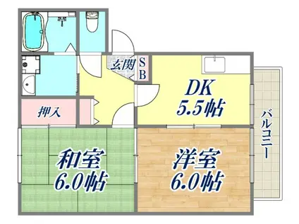 ワイズ上之町(2DK/2階)の間取り写真