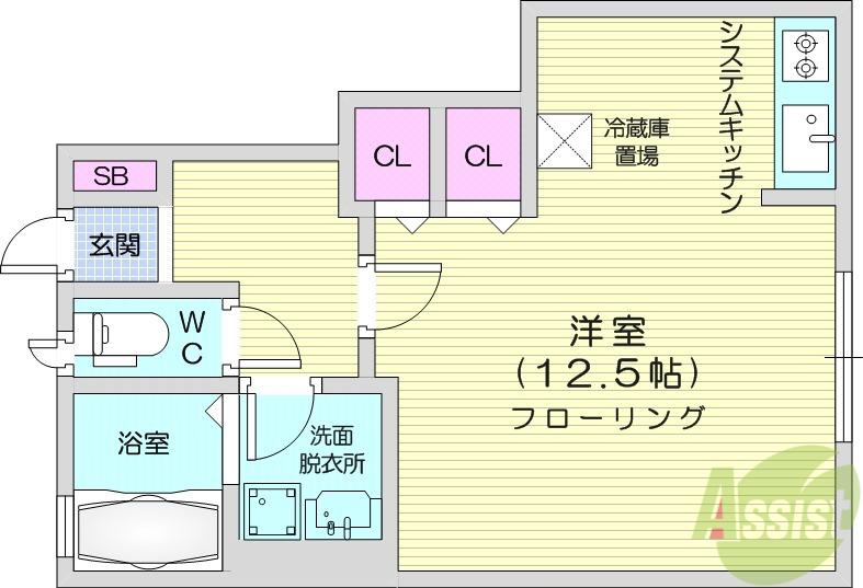 スカイ上杉(ワンルーム/1階)の間取り写真