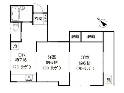 アーバンハイム花(1K/2階)の間取り写真