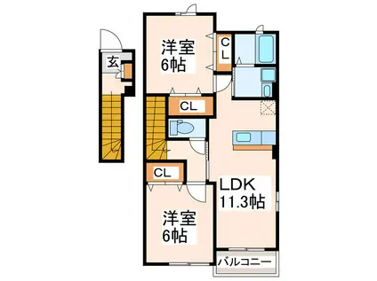 ニューアラモード A・B・C・D(2LDK/2階)の間取り写真