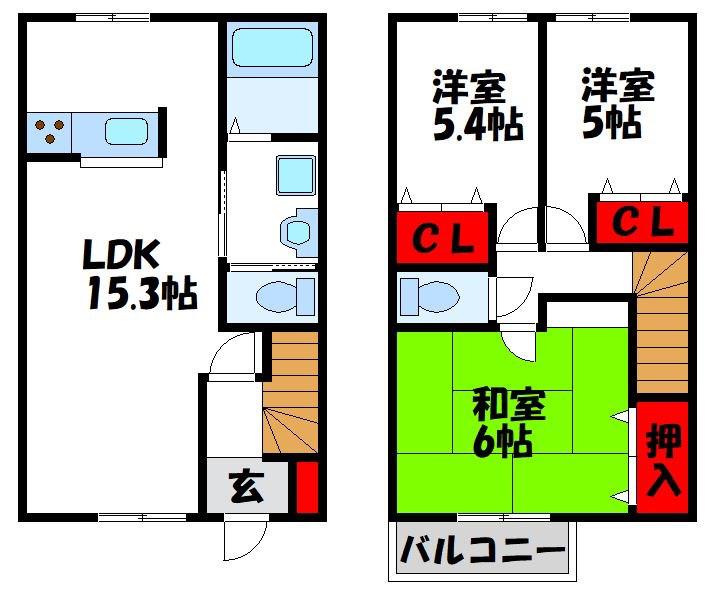 バレーパイン宗像(3LDK/1階)の間取り写真