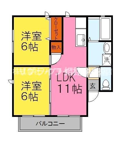 絵領ガーデン(2LDK/2階)の間取り写真