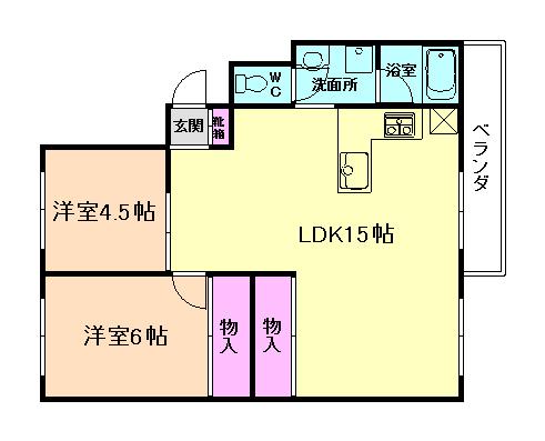 シャンボール八王寺(2LDK/1階)の間取り写真