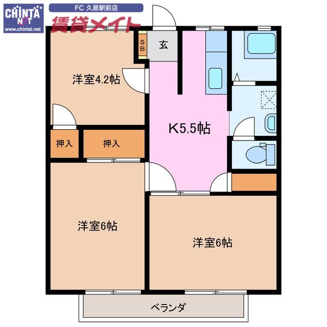 パナハイツ山口I(3K/2階)の間取り写真