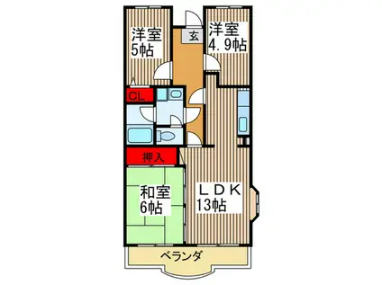 シャルム春日部(3LDK/4階)の間取り写真
