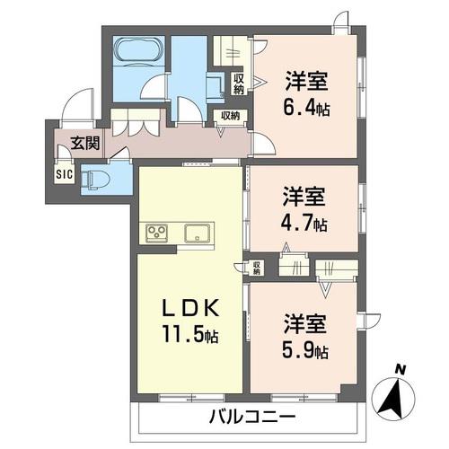 シャーメゾンT.H(3LDK/2階)の間取り写真