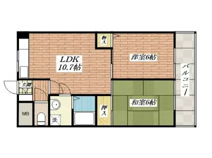 アムズコート(2LDK/3階)の間取り写真