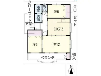 宮ハイツ(3DK/2階)の間取り写真