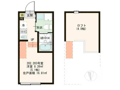 ピノヴィラージュ六町(ワンルーム/2階)の間取り写真