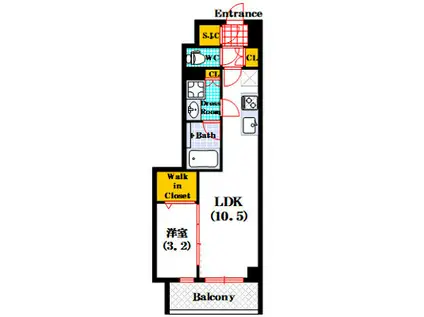 クロスレジデンス阿波座駅前(1LDK/15階)の間取り写真