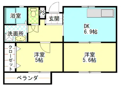 プチシャトーマンション(2DK/2階)の間取り写真