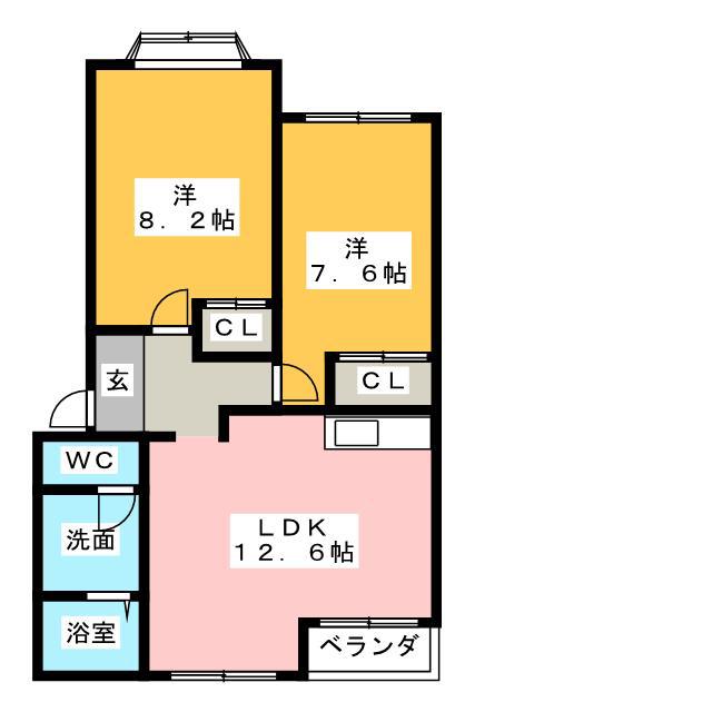 エルシャトーII D(2LDK/2階)の間取り写真